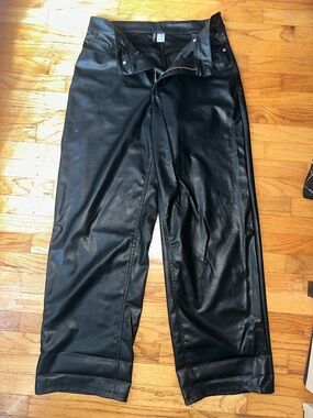Divided Black Faux Leather Mini Skirt with Gold Zipper